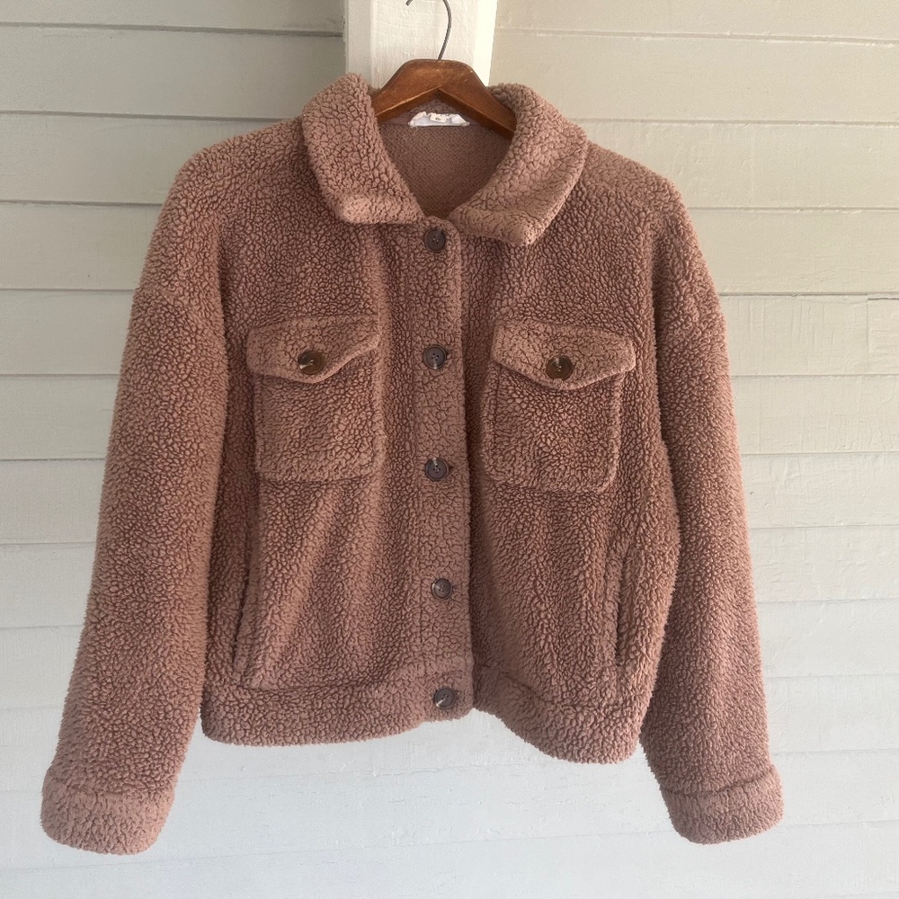 Oak + Meadow Teddy Jacket – Brown Button Front (XL)